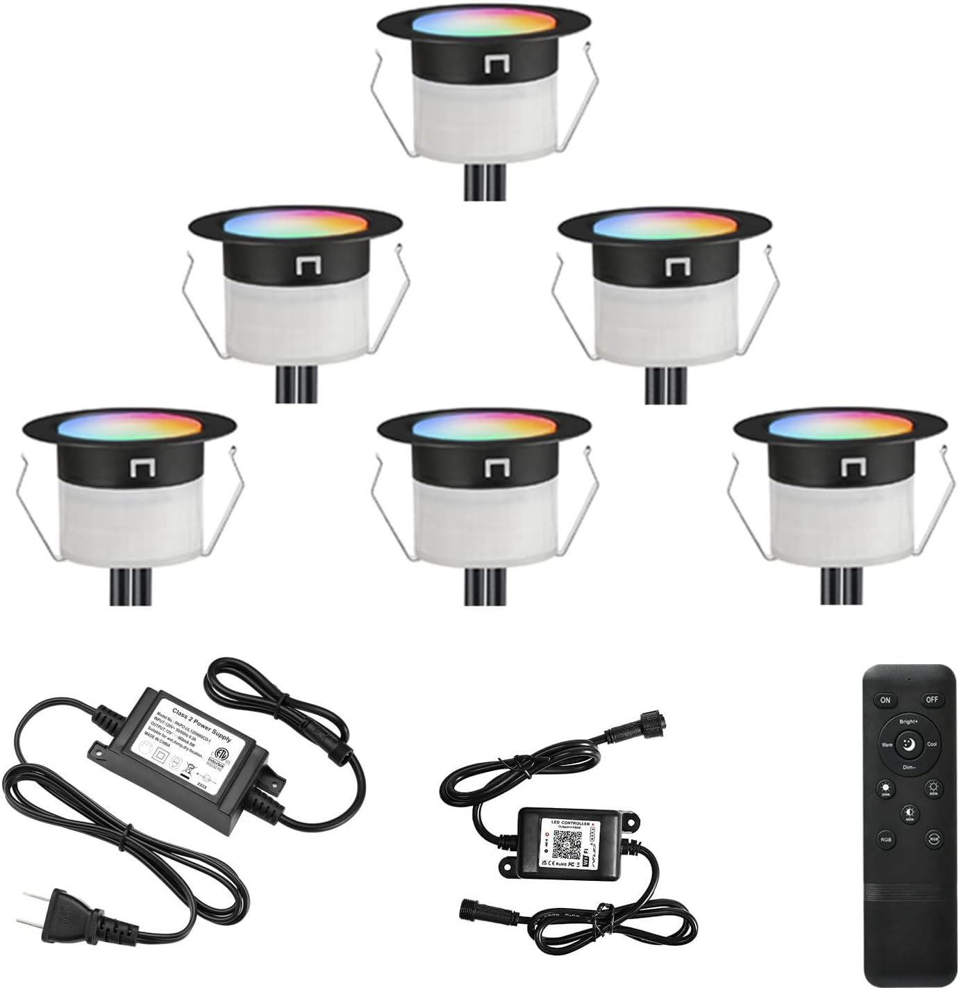 FVTLED LED Deck Lights Kit, 30pcs Φ1.22 WiFi Smart Phone Control Low Voltage Recessed RGBW Deck Lighting Waterproof Outdoor Yard Path Stair Decor, Black