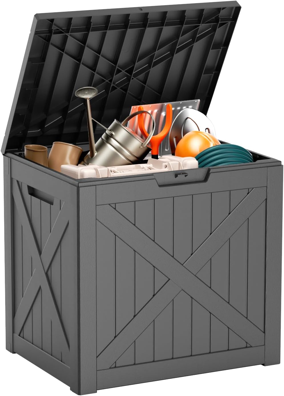 320 Gallon Waterproof Outdoor Storage Box, UV Resistant Resin Deck Box with Hydraulic Rod for Reinforced Stability, Perfect for Patio, Garden, and Pool, Black