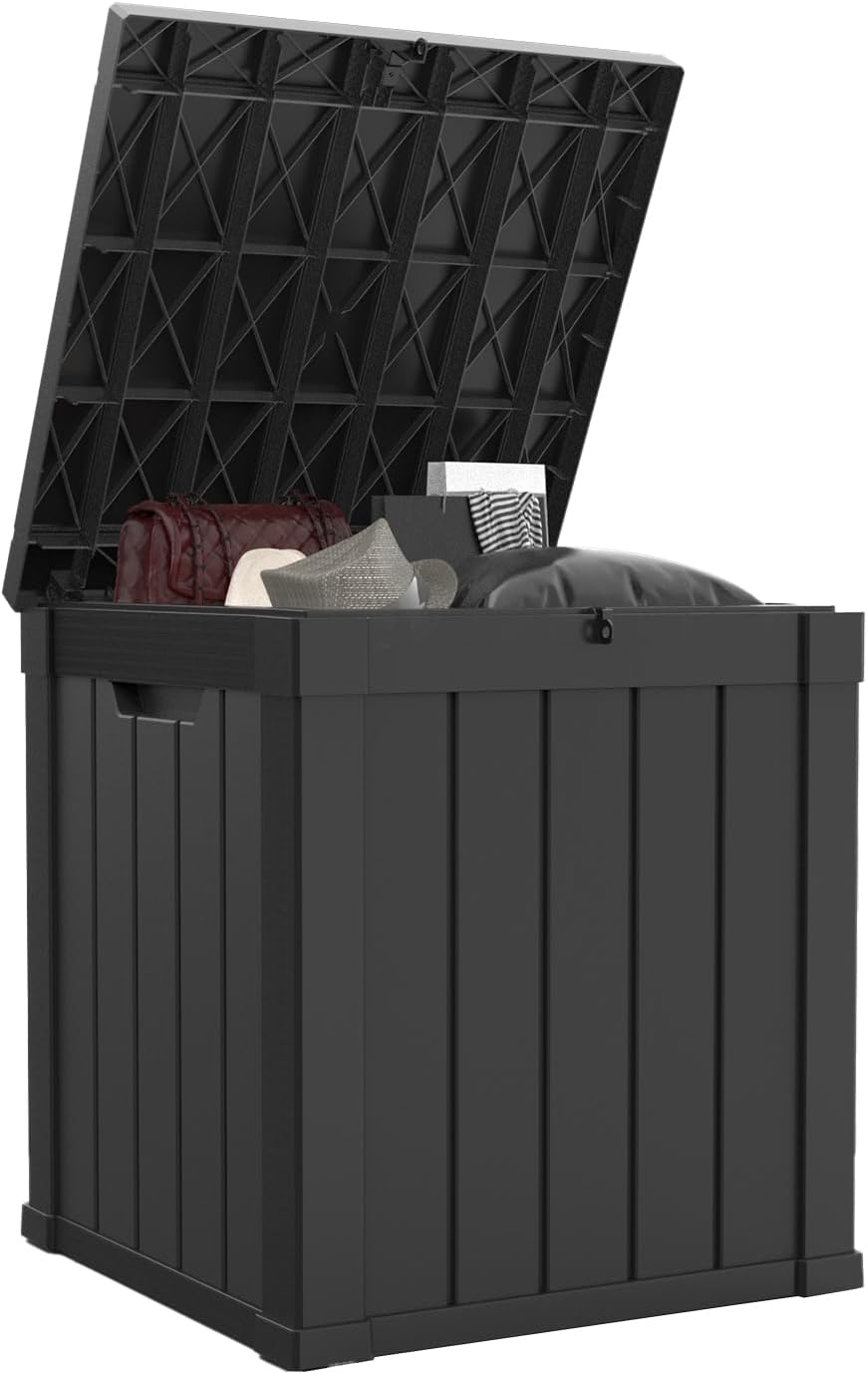150 Gallon Waterproof Outdoor Storage Box,Resin Deck Box,Lockable Outside Storage Box Container for Patio Furniure,Garden,Tools (150 Gallon,Black)