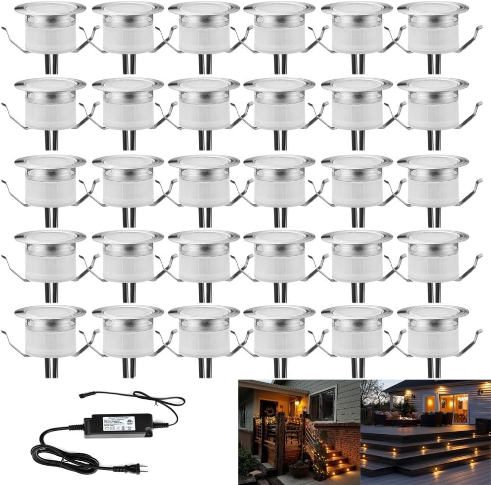 FVTLED LED Deck Lights Kit, 30pcs Φ1.22 WiFi Smart Phone Control Low Voltage Recessed RGBW Deck Lighting Waterproof Outdoor Yard Path Stair Decor, Black