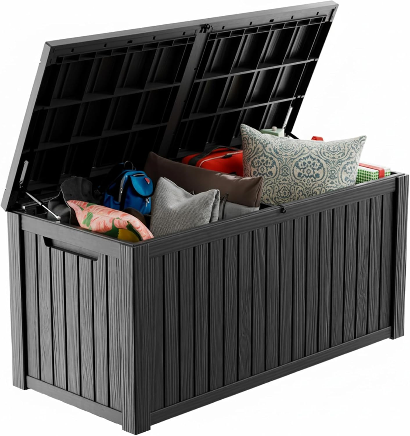 150 Gallon Waterproof Outdoor Storage Box,Resin Deck Box,Lockable Outside Storage Box Container for Patio Furniure,Garden,Tools (150 Gallon,Black)