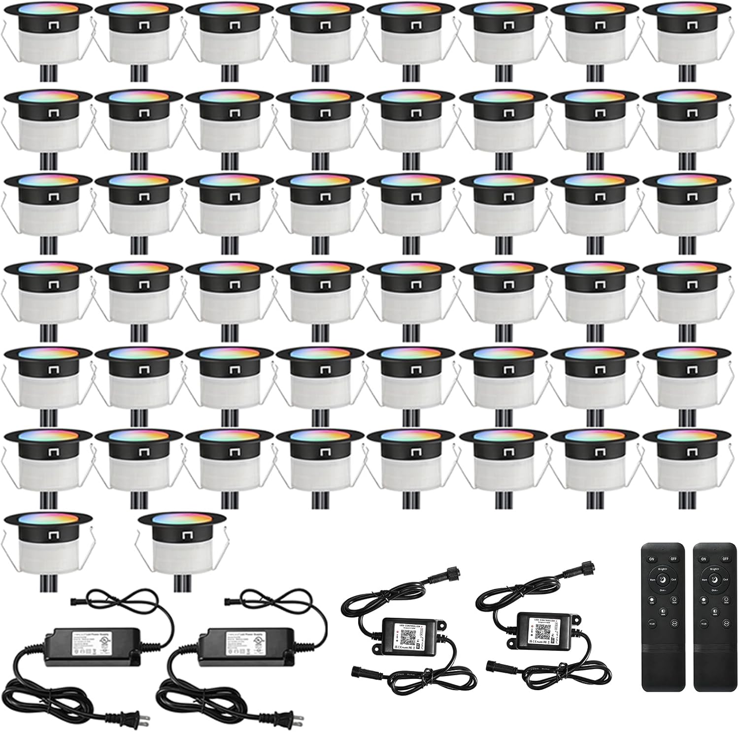 FVTLED LED Deck Lights Kit, 30pcs Φ1.22 WiFi Smart Phone Control Low Voltage Recessed RGBW Deck Lighting Waterproof Outdoor Yard Path Stair Decor, Black