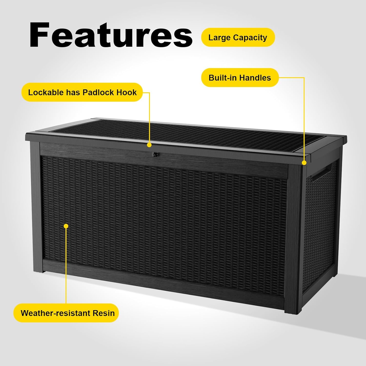 320 Gallon Waterproof Outdoor Storage Box, UV Resistant Resin Deck Box with Hydraulic Rod for Reinforced Stability, Perfect for Patio, Garden, and Pool, Black
