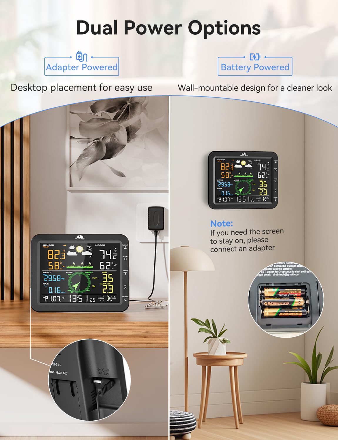 10-in-1 Wireless Weather Station with Outdoor Wireless Sensor,Radio Controlled Clock,Rain Gauge,Wind Speed/Direction,Moon Phase, Barometer,Temperature/Humidity,Weather Forecast (NO WiFi)