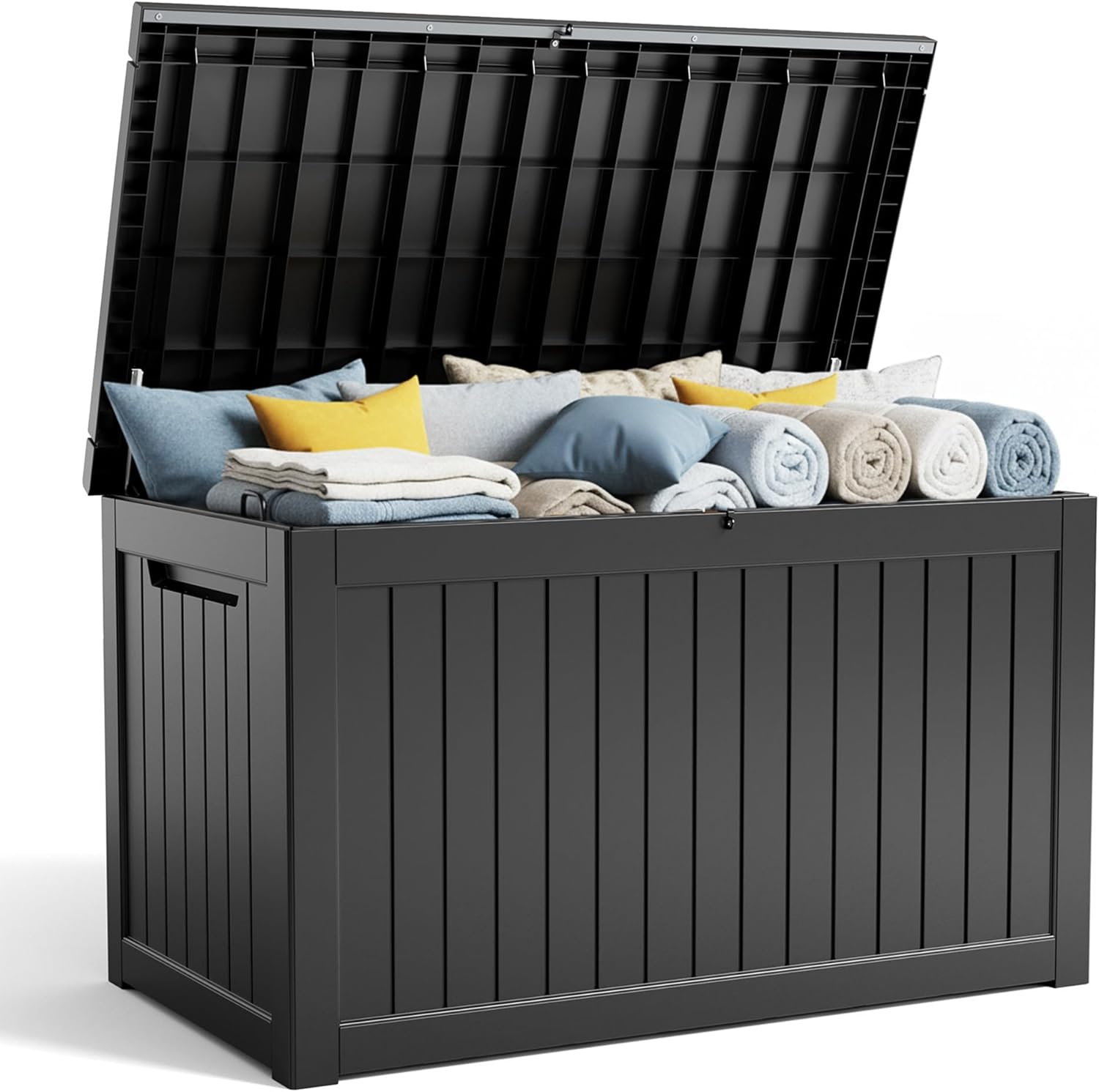 150 Gallon Waterproof Outdoor Storage Box,Resin Deck Box,Lockable Outside Storage Box Container for Patio Furniure,Garden,Tools (150 Gallon,Black)