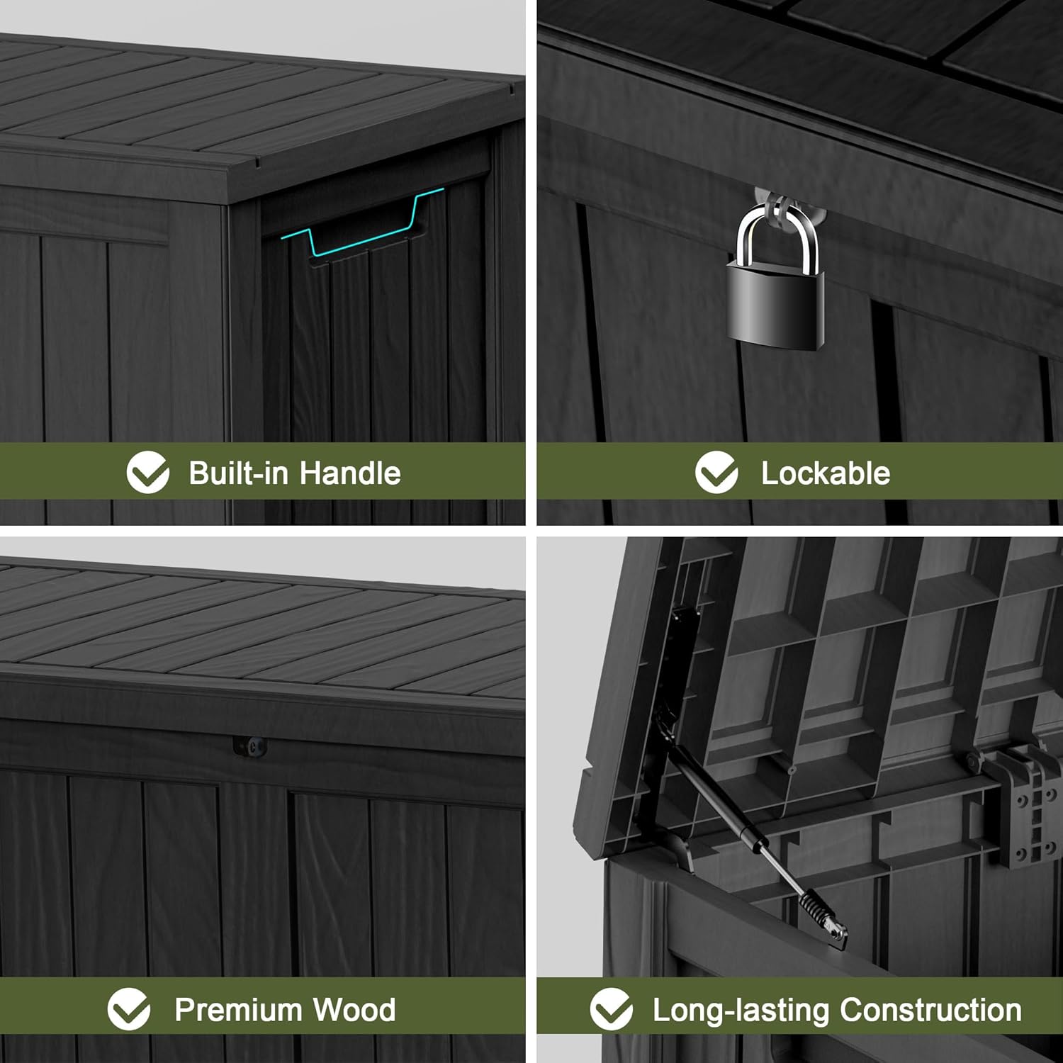 150 Gallon Waterproof Outdoor Storage Box,Resin Deck Box,Lockable Outside Storage Box Container for Patio Furniure,Garden,Tools (150 Gallon,Black)