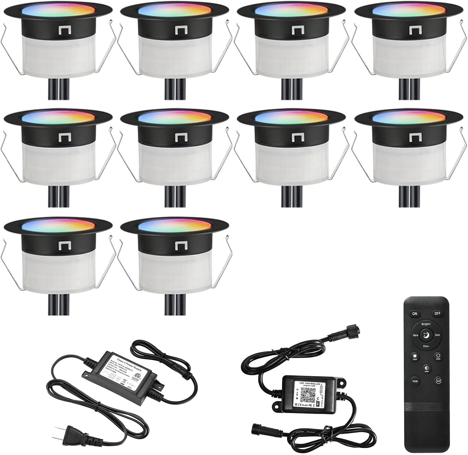 FVTLED LED Deck Lights Kit, 30pcs Φ1.22 WiFi Smart Phone Control Low Voltage Recessed RGBW Deck Lighting Waterproof Outdoor Yard Path Stair Decor, Black