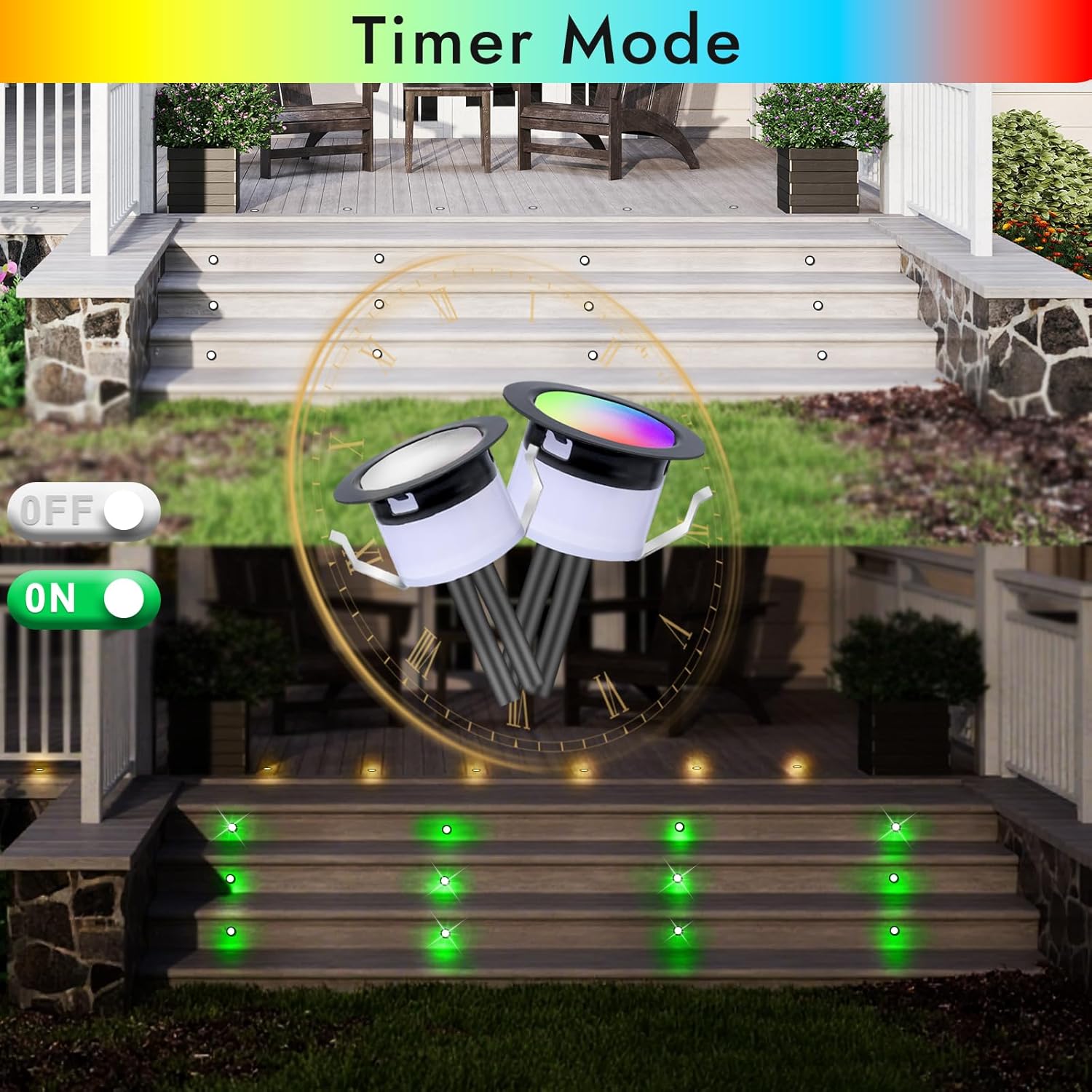 FVTLED LED Deck Lights Kit, 30pcs Φ1.22 WiFi Smart Phone Control Low Voltage Recessed RGBW Deck Lighting Waterproof Outdoor Yard Path Stair Decor, Black