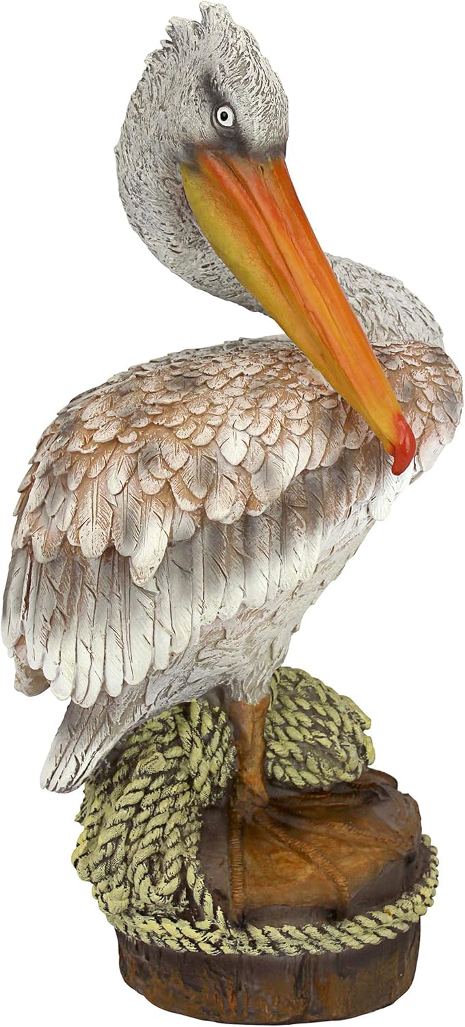 Design Toscano Coastal Decor Ocean's Perch Pelicans Garden Bird Statue, 9 Inch Wide, 24 Inch Tall, Cast Stone Resin, Full Color Finish