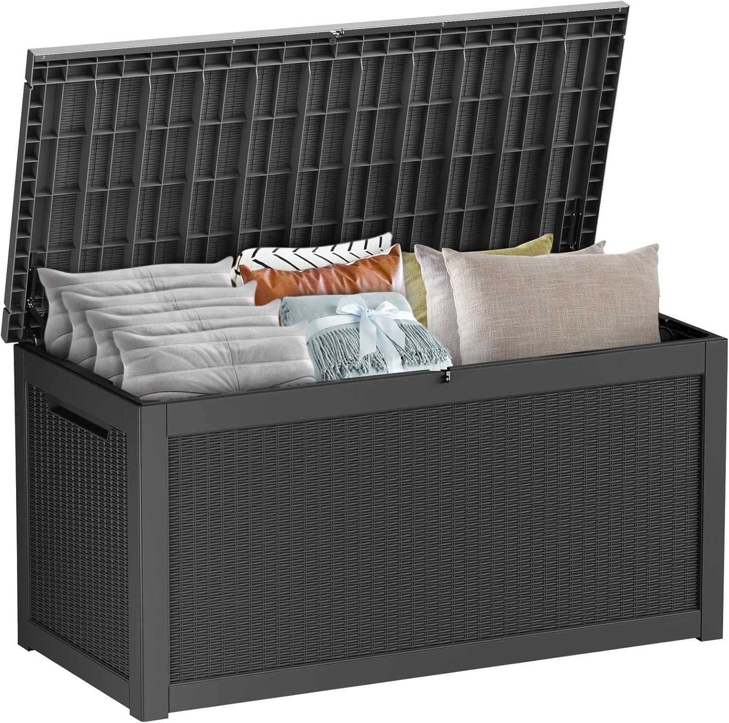 150 Gallon Waterproof Outdoor Storage Box,Resin Deck Box,Lockable Outside Storage Box Container for Patio Furniure,Garden,Tools (150 Gallon,Black)