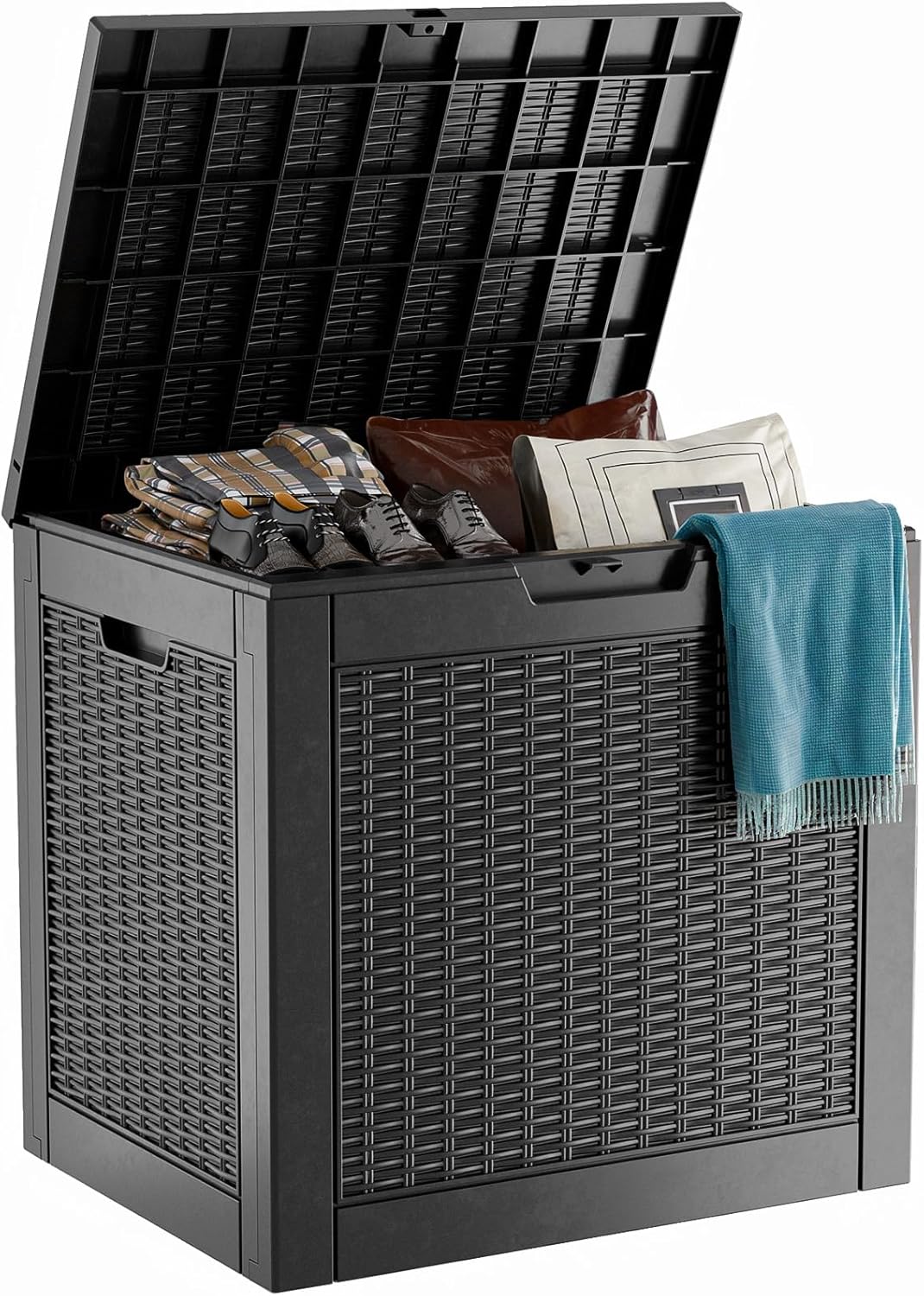 150 Gallon Waterproof Outdoor Storage Box,Resin Deck Box,Lockable Outside Storage Box Container for Patio Furniure,Garden,Tools (150 Gallon,Black)