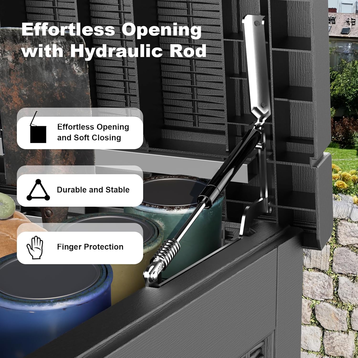 320 Gallon Waterproof Outdoor Storage Box, UV Resistant Resin Deck Box with Hydraulic Rod for Reinforced Stability, Perfect for Patio, Garden, and Pool, Black