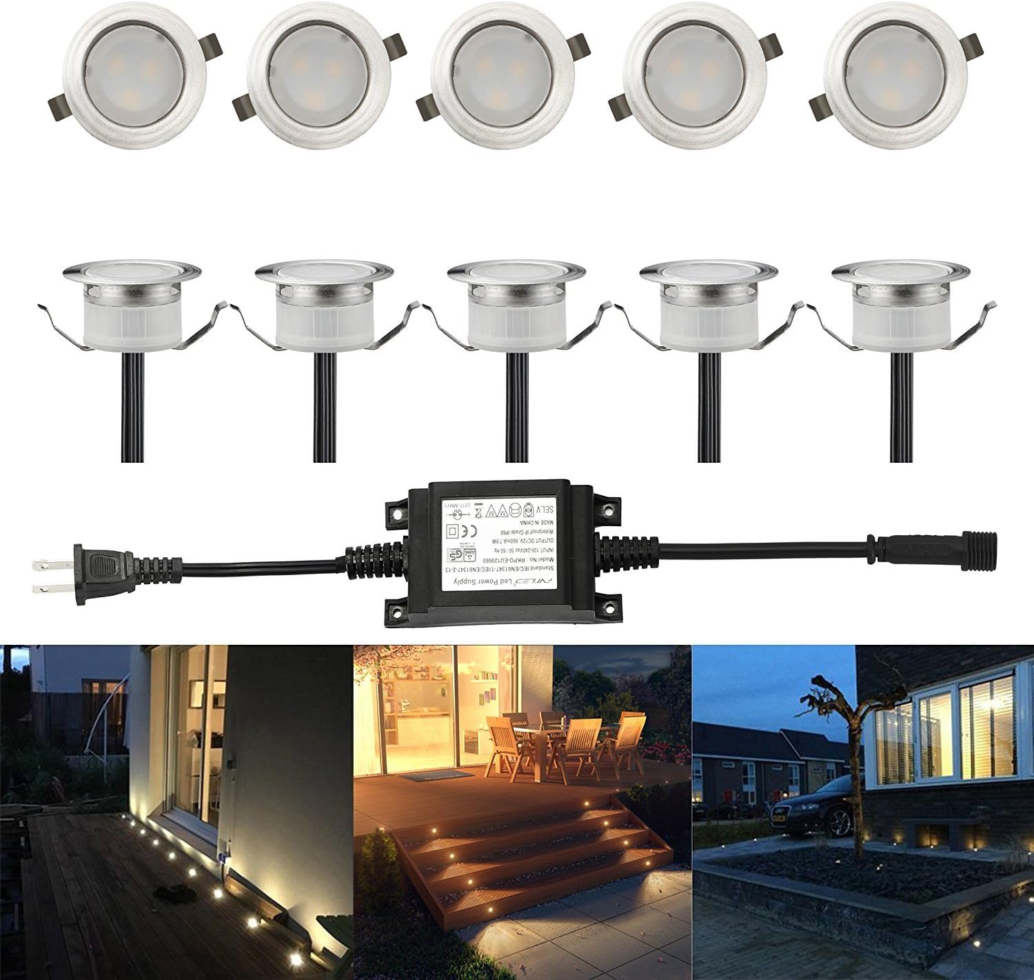 FVTLED LED Deck Lights Kit, 30pcs Φ1.22 WiFi Smart Phone Control Low Voltage Recessed RGBW Deck Lighting Waterproof Outdoor Yard Path Stair Decor, Black
