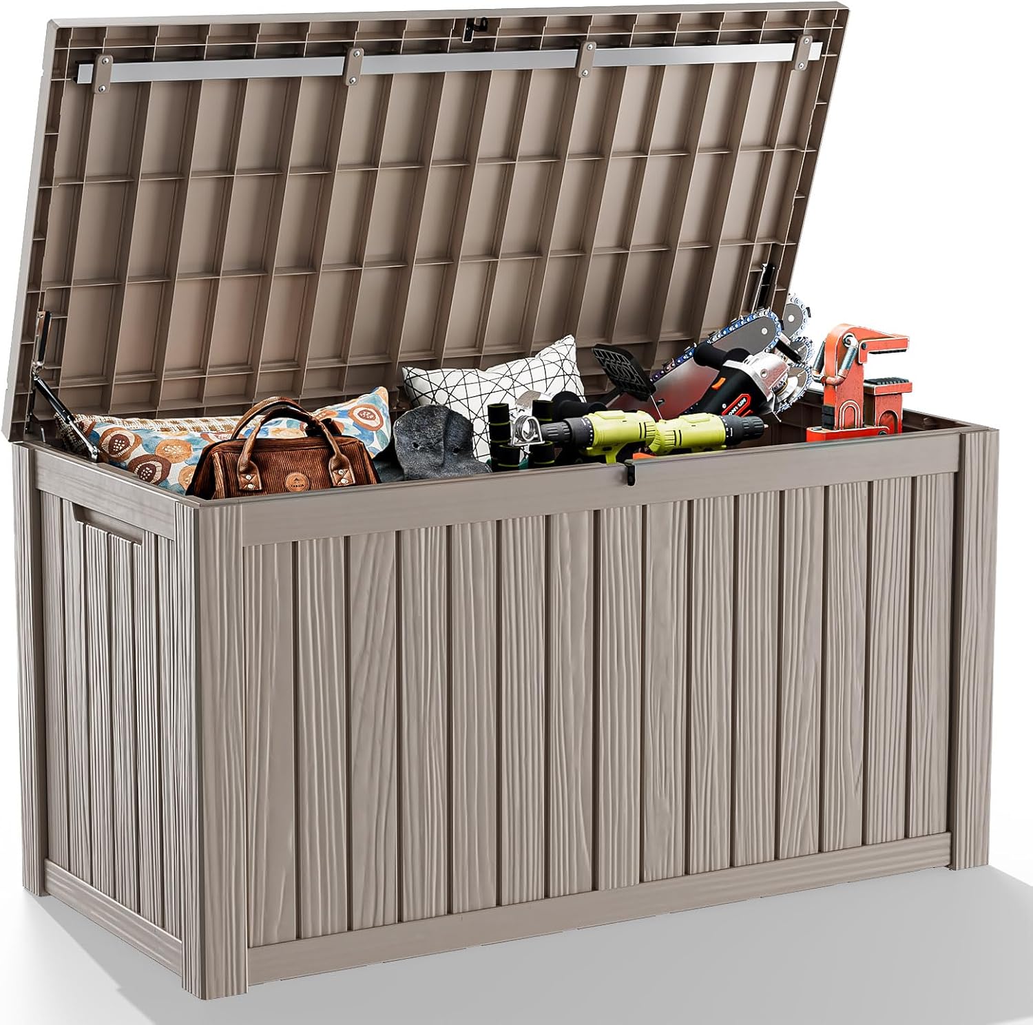 150 Gallon Waterproof Outdoor Storage Box,Resin Deck Box,Lockable Outside Storage Box Container for Patio Furniure,Garden,Tools (150 Gallon,Black)