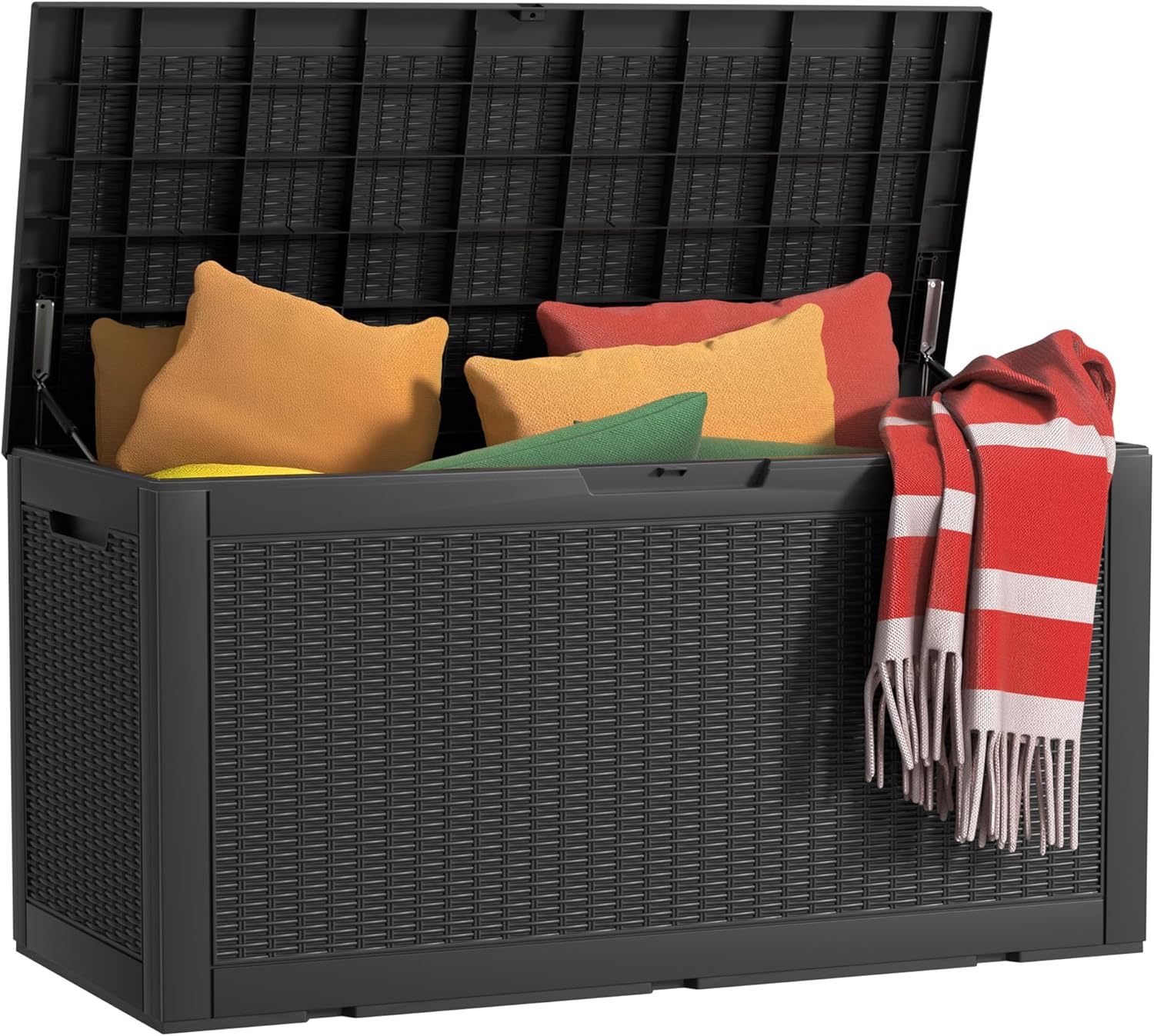 150 Gallon Waterproof Outdoor Storage Box,Resin Deck Box,Lockable Outside Storage Box Container for Patio Furniure,Garden,Tools (150 Gallon,Black)