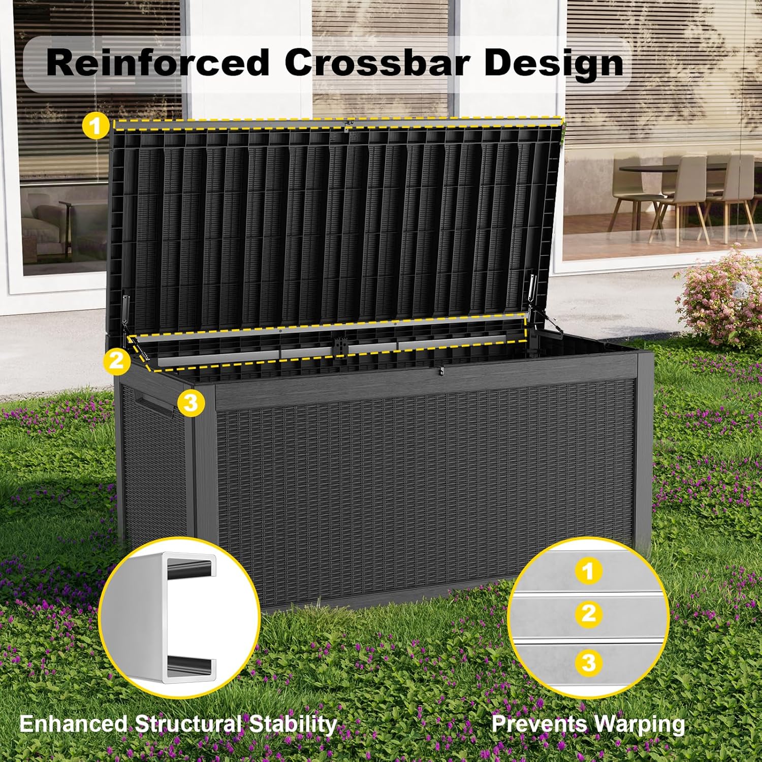320 Gallon Waterproof Outdoor Storage Box, UV Resistant Resin Deck Box with Hydraulic Rod for Reinforced Stability, Perfect for Patio, Garden, and Pool, Black