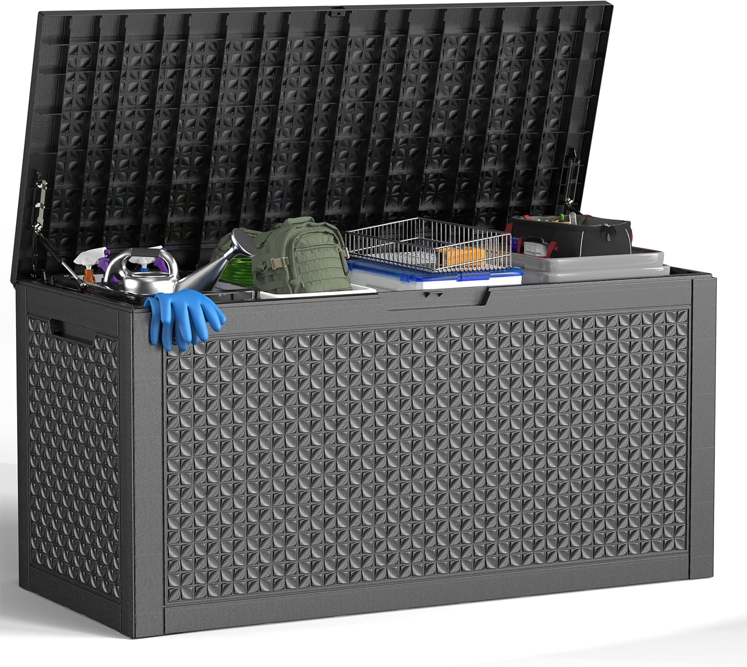 150 Gallon Waterproof Outdoor Storage Box,Resin Deck Box,Lockable Outside Storage Box Container for Patio Furniure,Garden,Tools (150 Gallon,Black)